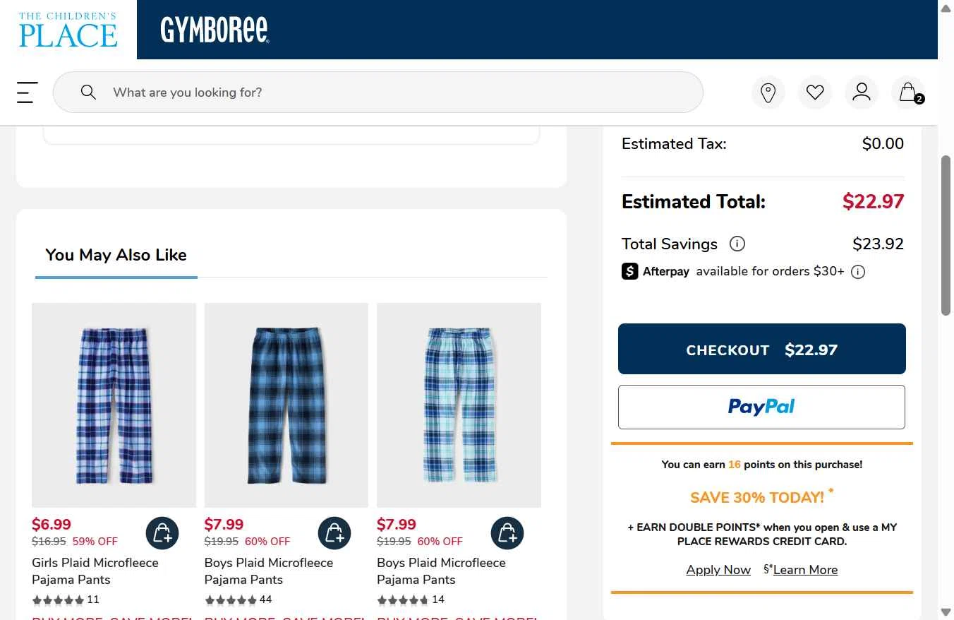 The Children's Place checkout page showing The Children's Place coupon code box | Screenshot taken by SimplyCodes community member on Dec 31, 2025