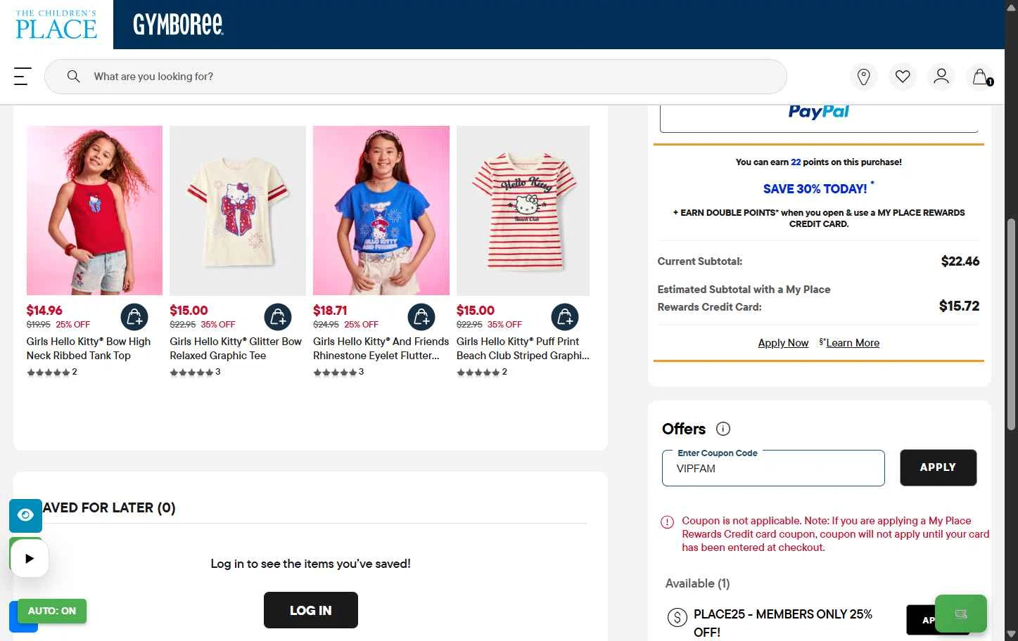 Verification screenshot for 20% Off Storewide at The Children's Place at The Children's Place — 23d ago