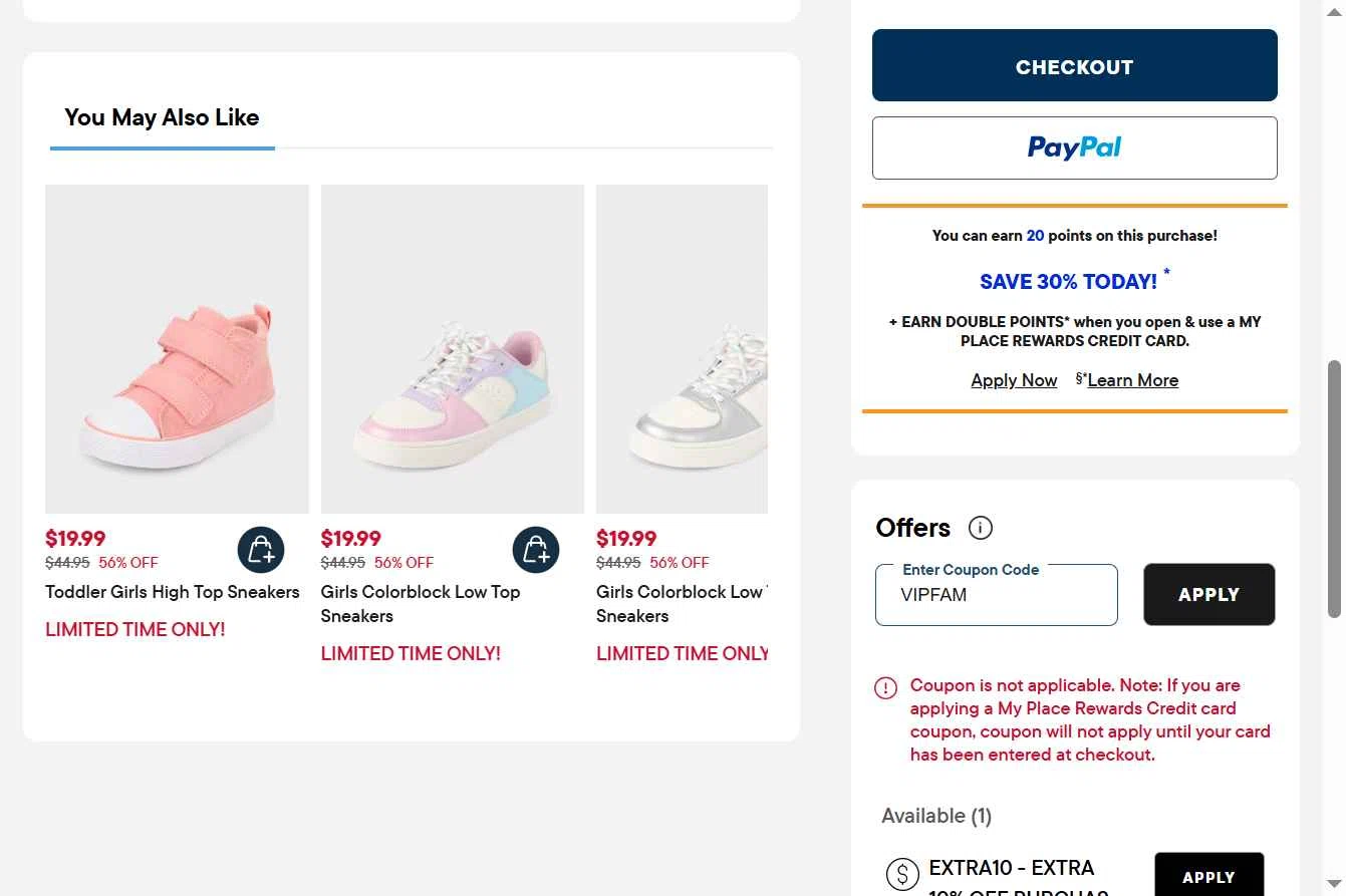 Verification screenshot for 20% Off Select Items at The Children's Place - 2d ago