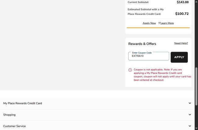 The Children's Place checkout page showing The Children's Place coupon code box | Screenshot taken by SimplyCodes community member on Aug 27, 2025