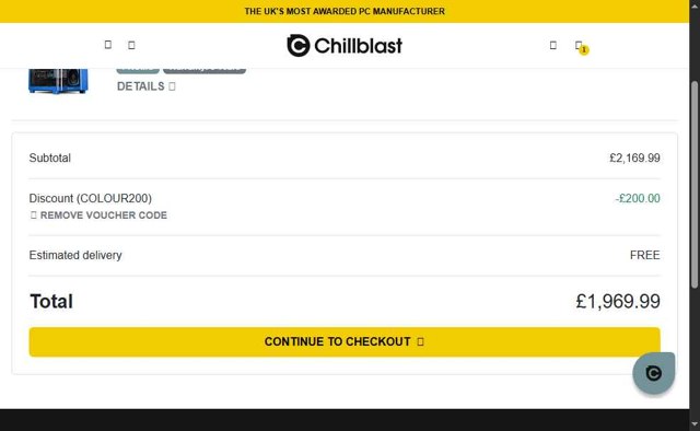 Chillblast checkout page showing Chillblast discount code box | Screenshot taken by SimplyCodes community member on May 31, 2025