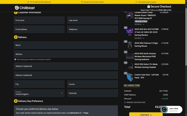 Chillblast checkout page showing Chillblast discount code box | Screenshot taken by SimplyCodes community member on Aug 22, 2025