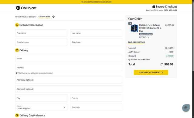 Chillblast checkout page showing Chillblast discount code box | Screenshot taken by SimplyCodes community member on May 7, 2025