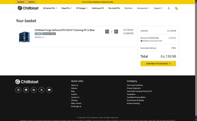 Chillblast checkout page showing Chillblast discount code box | Screenshot taken by SimplyCodes community member on May 7, 2025
