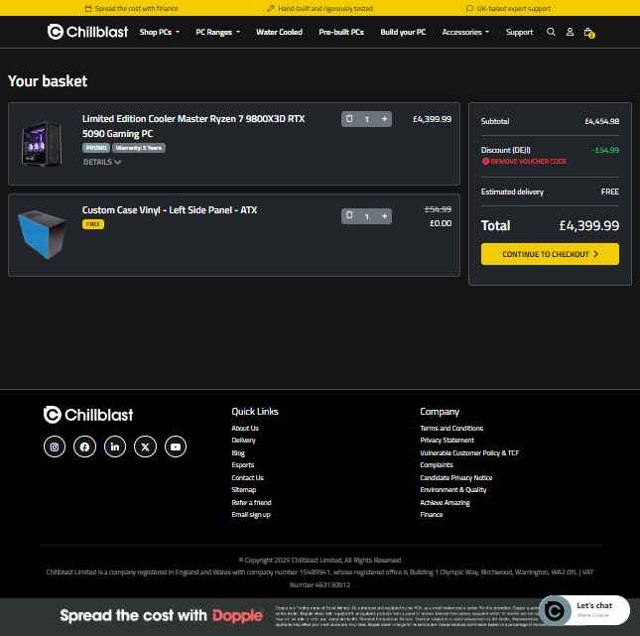 Chillblast checkout page showing Chillblast discount code box | Screenshot taken by SimplyCodes community member on Sep 4, 2025