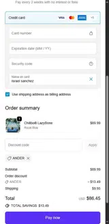Ander coupon verification screenshot