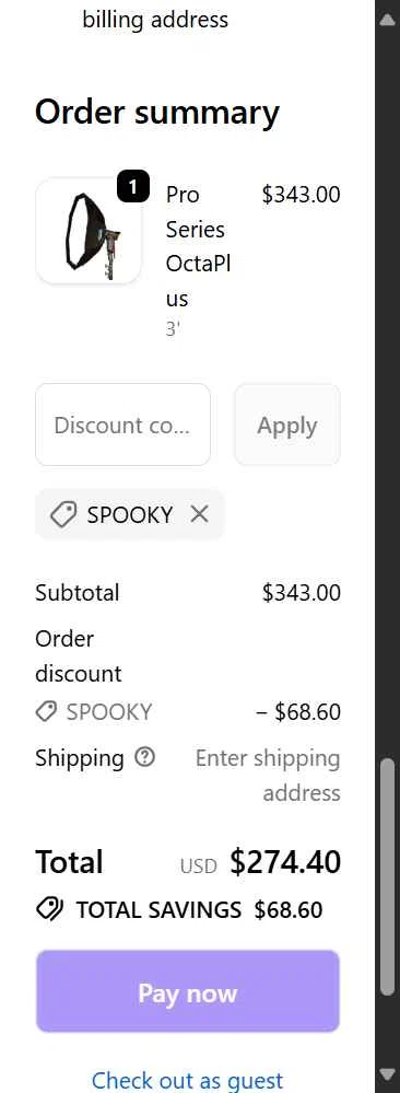 Chimera Lighting checkout page showing Chimera Lighting promo code box | Screenshot taken by SimplyCodes community member on Oct 31, 2025