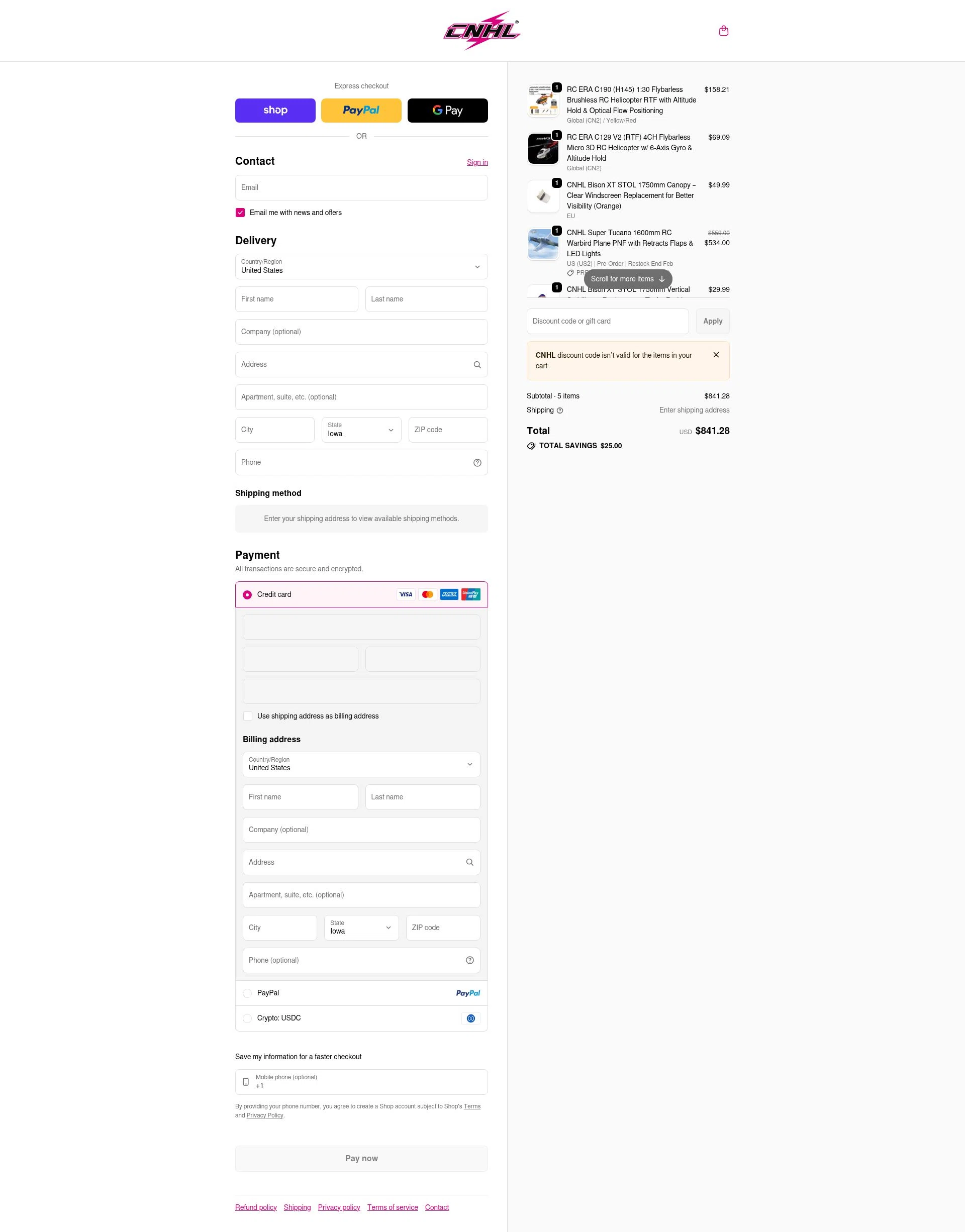 ChinaHobbyLine checkout page showing ChinaHobbyLine discount code box | Screenshot taken by SimplyCodes community member on Feb 23, 2026