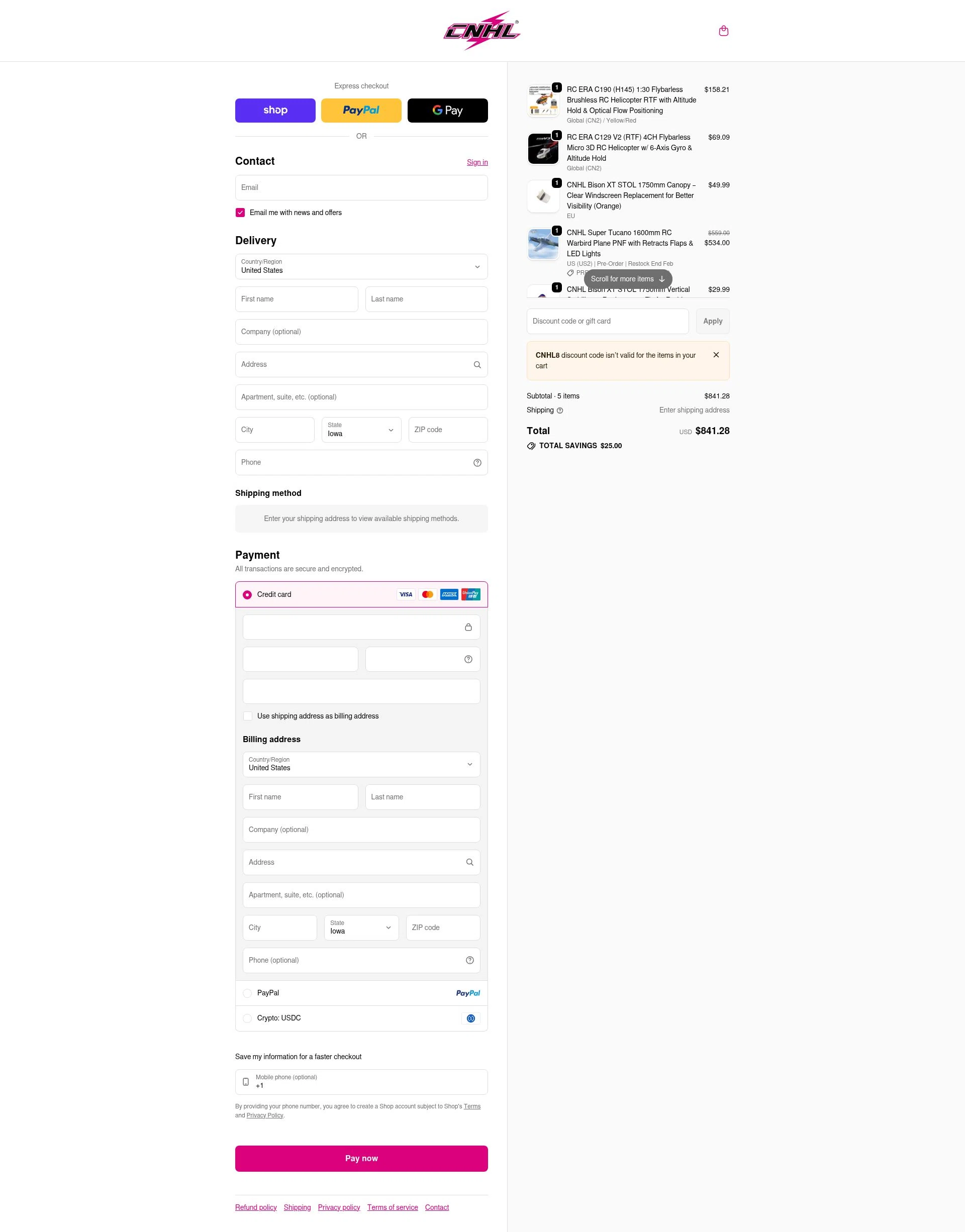 ChinaHobbyLine checkout page showing ChinaHobbyLine discount code box | Screenshot taken by SimplyCodes community member on Feb 23, 2026