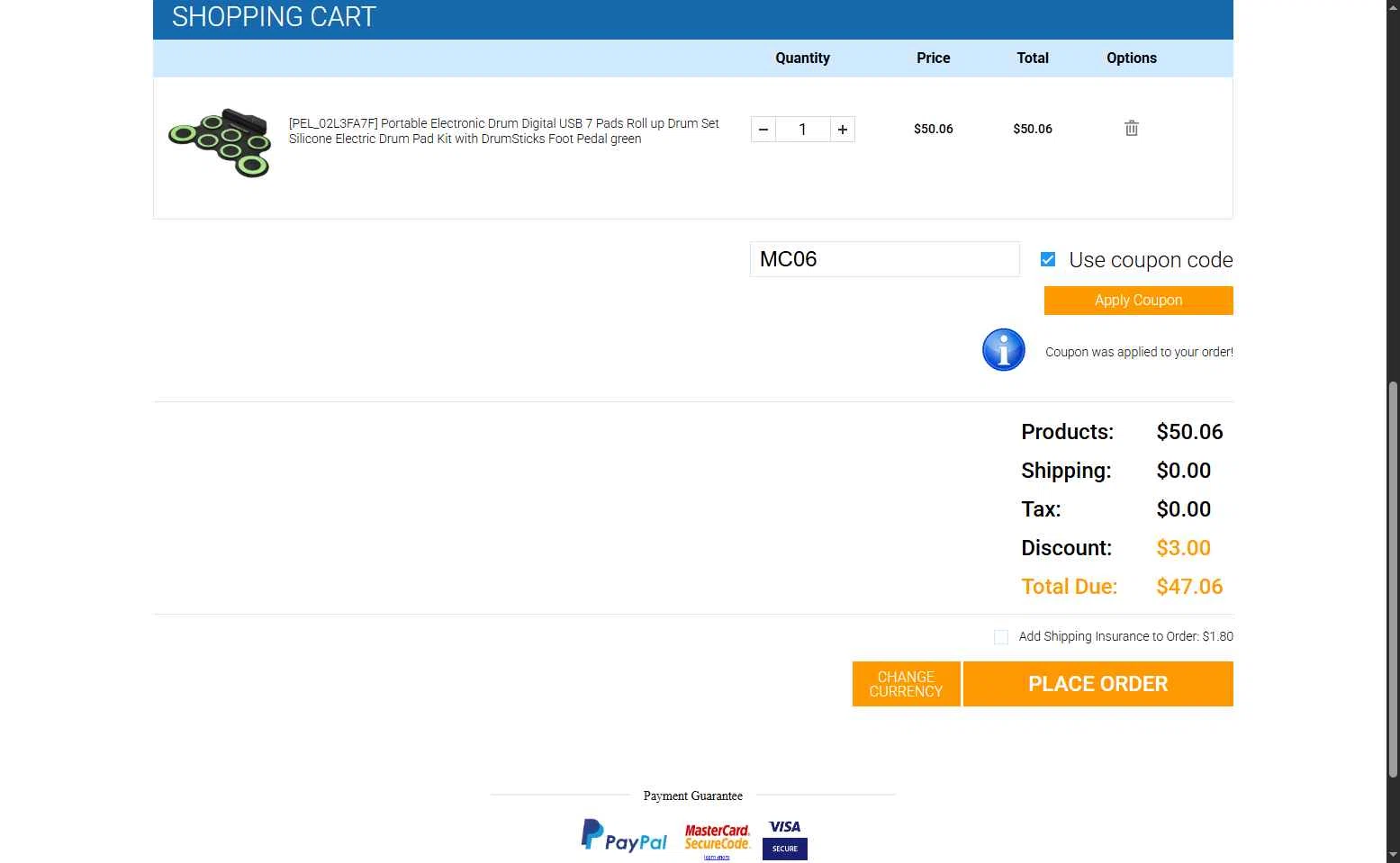 Chinavasion checkout page showing Chinavasion coupon code box | Screenshot taken by SimplyCodes community member on Jul 1, 2025