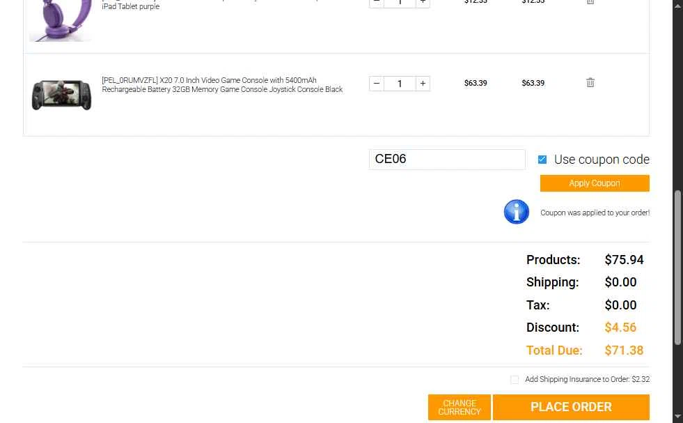 Chinavasion checkout page showing Chinavasion coupon code box | Screenshot taken by SimplyCodes community member on Jul 1, 2025