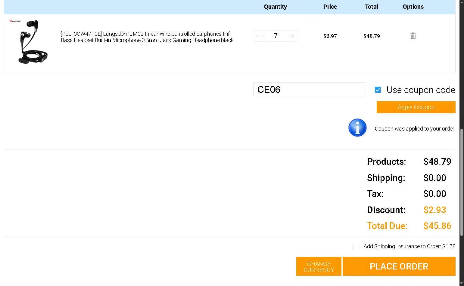 Chinavasion checkout page showing Chinavasion coupon code box | Screenshot taken by SimplyCodes community member on Jul 1, 2025