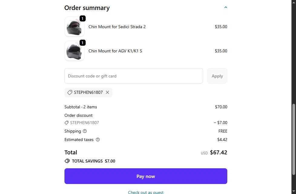 Chin Mounts checkout page showing Chin Mounts discount code box | Screenshot taken by SimplyCodes community member on Feb 10, 2026