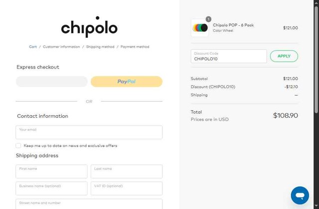 Chipolo checkout page showing Chipolo discount code box | Screenshot taken by SimplyCodes community member on Jul 25, 2025