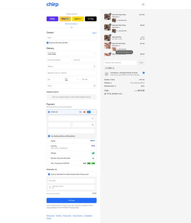 Chirp checkout page showing Chirp discount code box | Screenshot taken by SimplyCodes community member on Sep 12, 2025