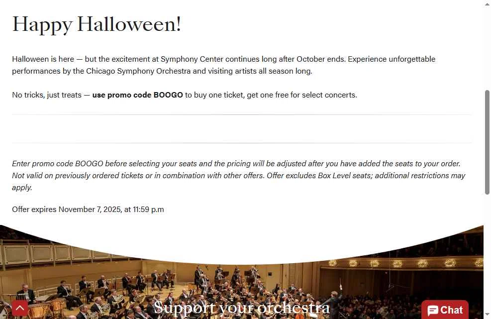 Chicago Symphony Orchestra checkout page showing Chicago Symphony Orchestra promo code box | Screenshot taken by SimplyCodes community member on Jan 31, 2026