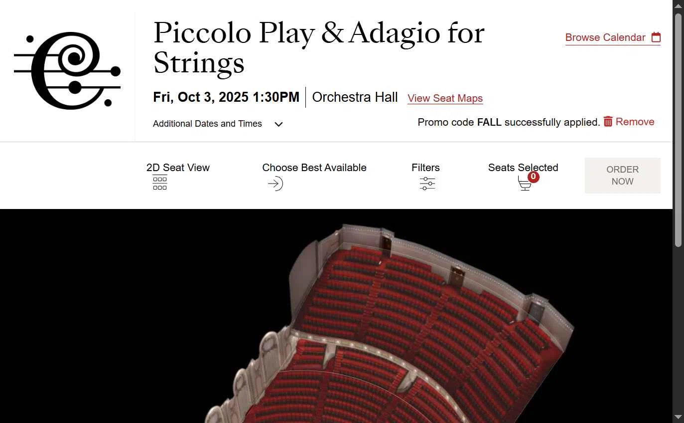 Chicago Symphony Orchestra checkout page showing Chicago Symphony Orchestra promo code box | Screenshot taken by SimplyCodes community member on Oct 2, 2025