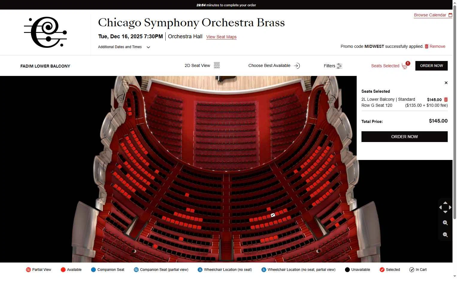 Chicago Symphony Orchestra checkout page showing Chicago Symphony Orchestra promo code box | Screenshot taken by SimplyCodes community member on Nov 30, 2025