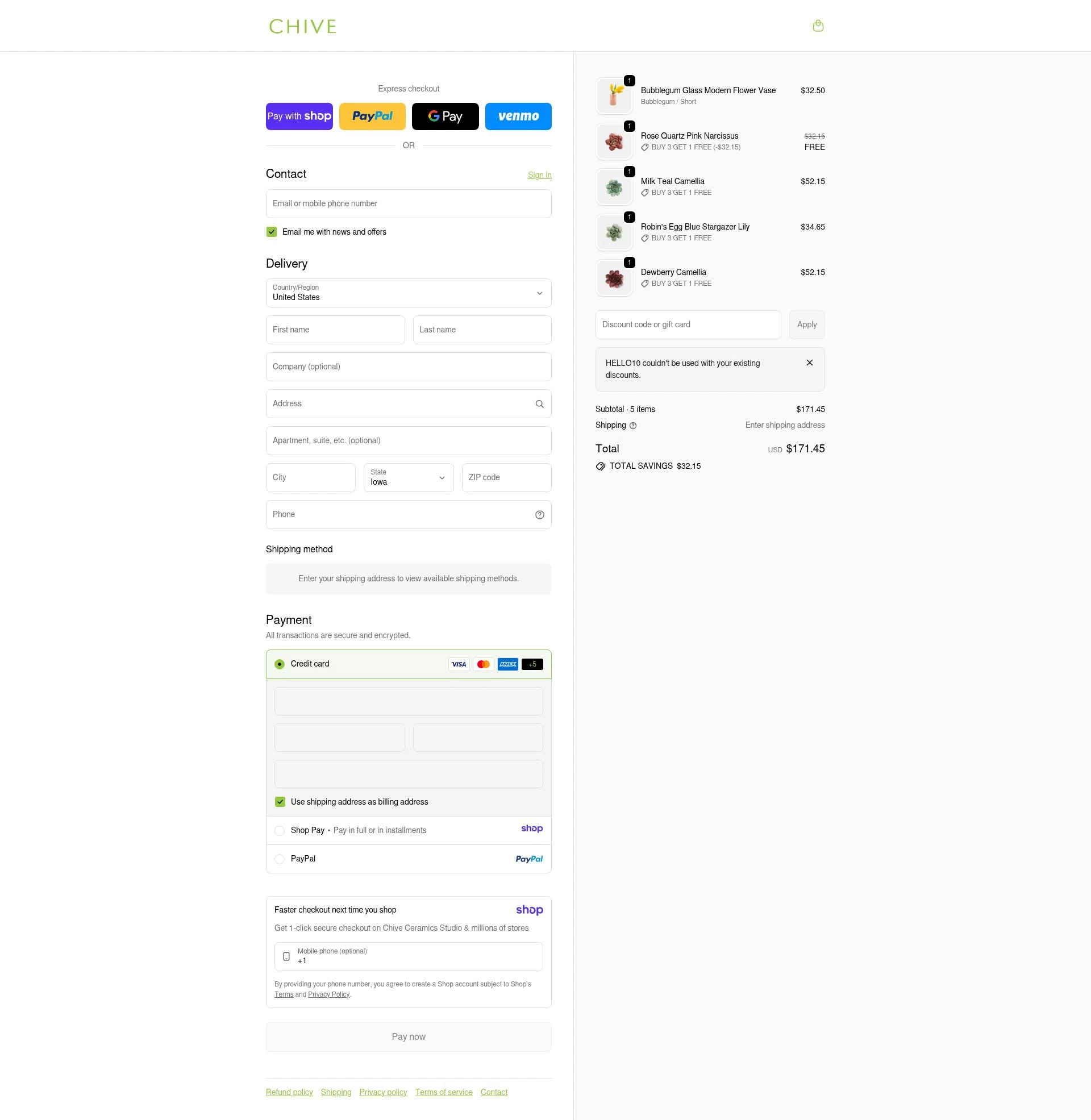 Chive checkout page showing Chive promo code box | Screenshot taken by SimplyCodes community member on Jan 7, 2026