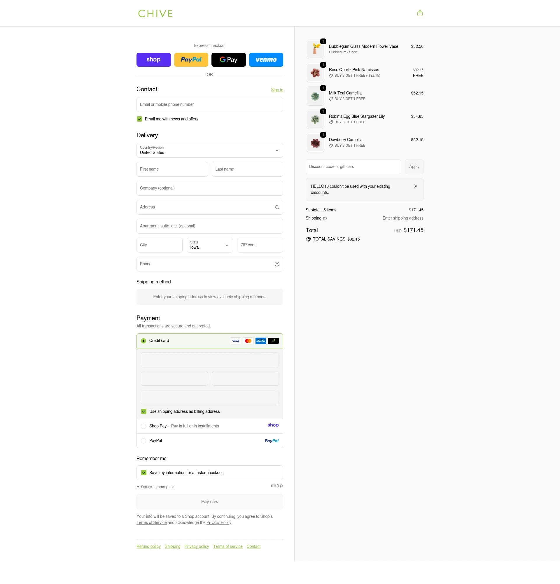 Chive checkout page showing Chive promo code box | Screenshot taken by SimplyCodes community member on Jan 2, 2026