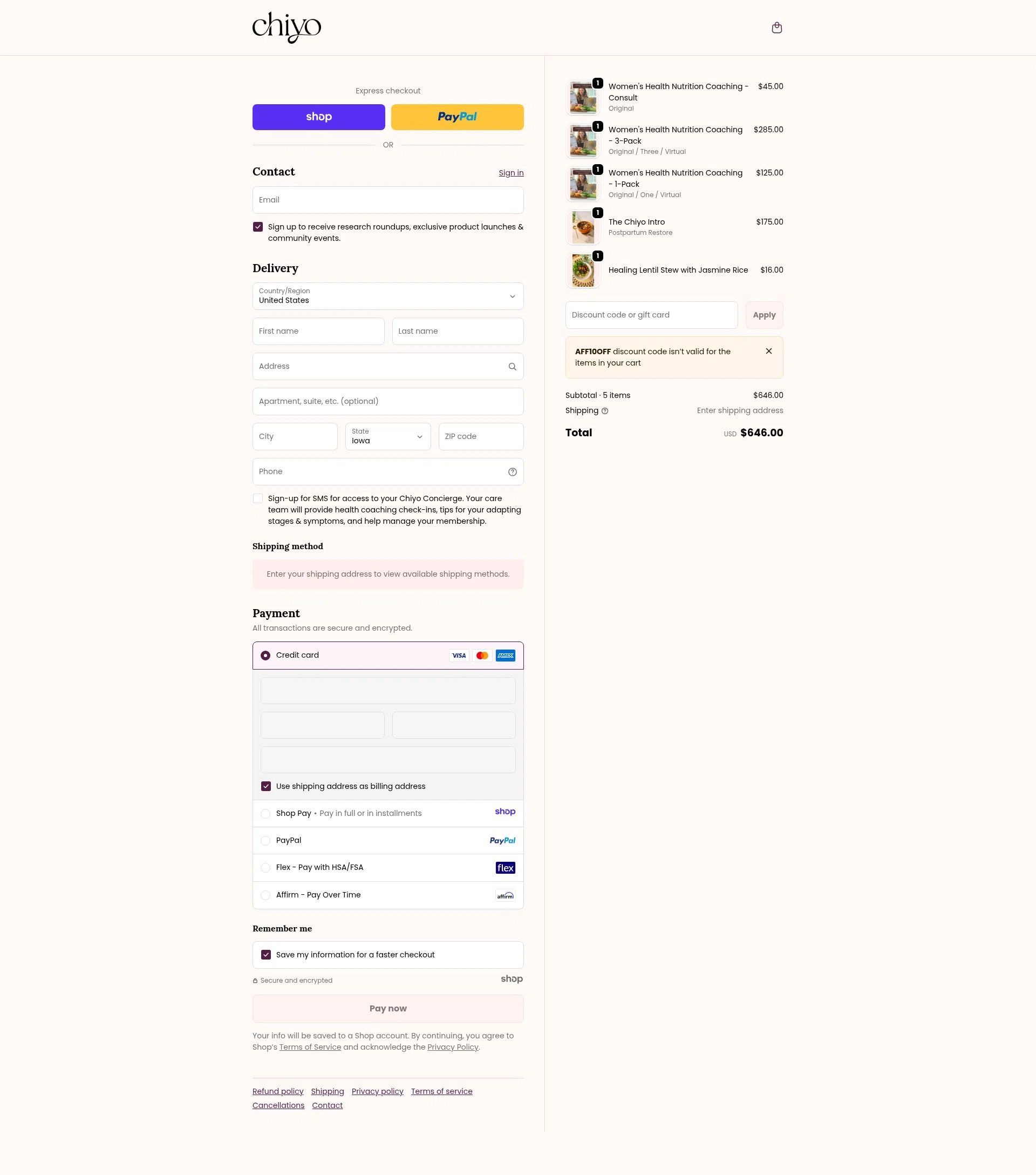 Chiyo checkout page showing Chiyo discount code box | Screenshot taken by SimplyCodes community member on Jan 3, 2026