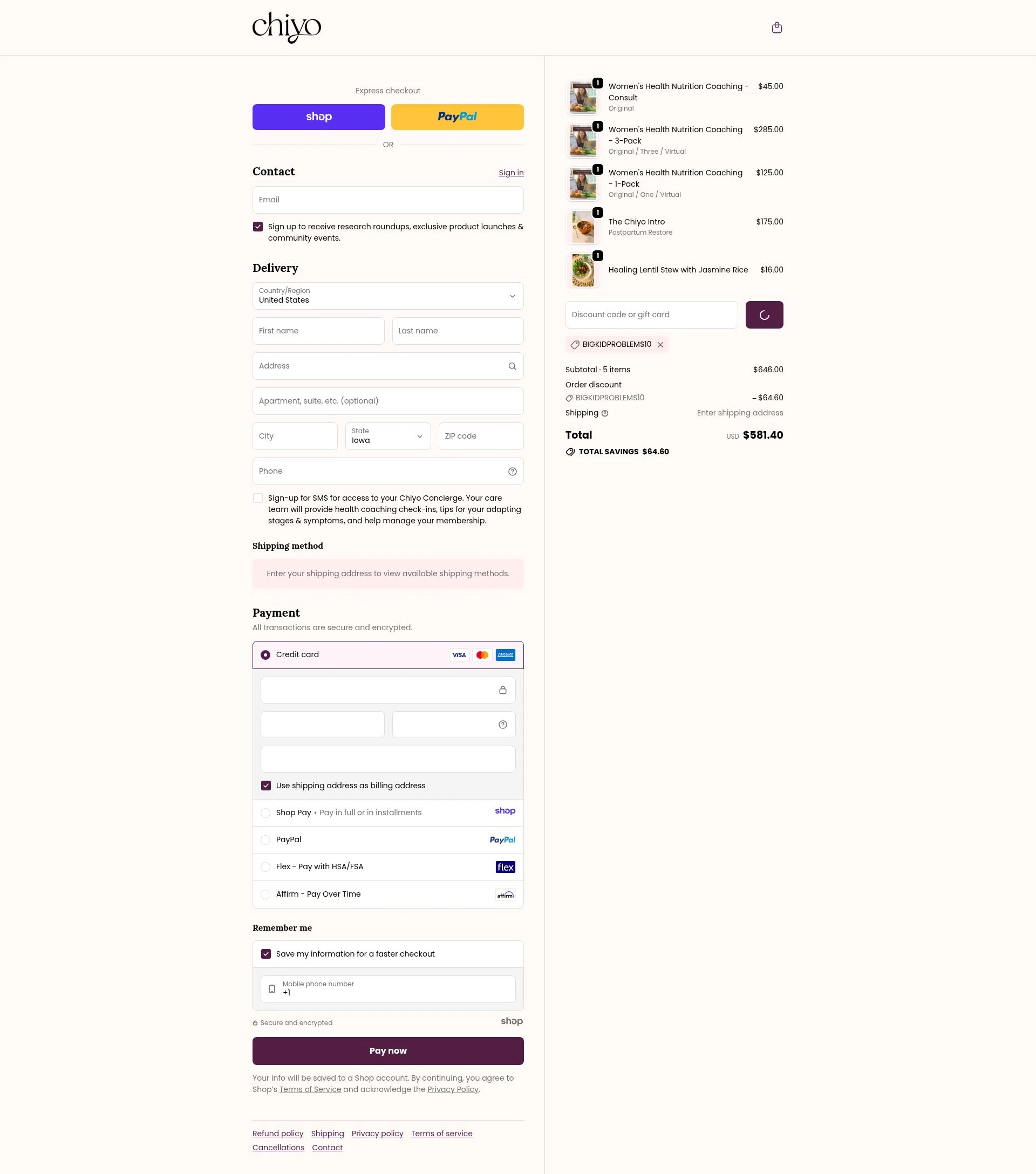 Chiyo checkout page showing Chiyo discount code box | Screenshot taken by SimplyCodes community member on Jan 8, 2026