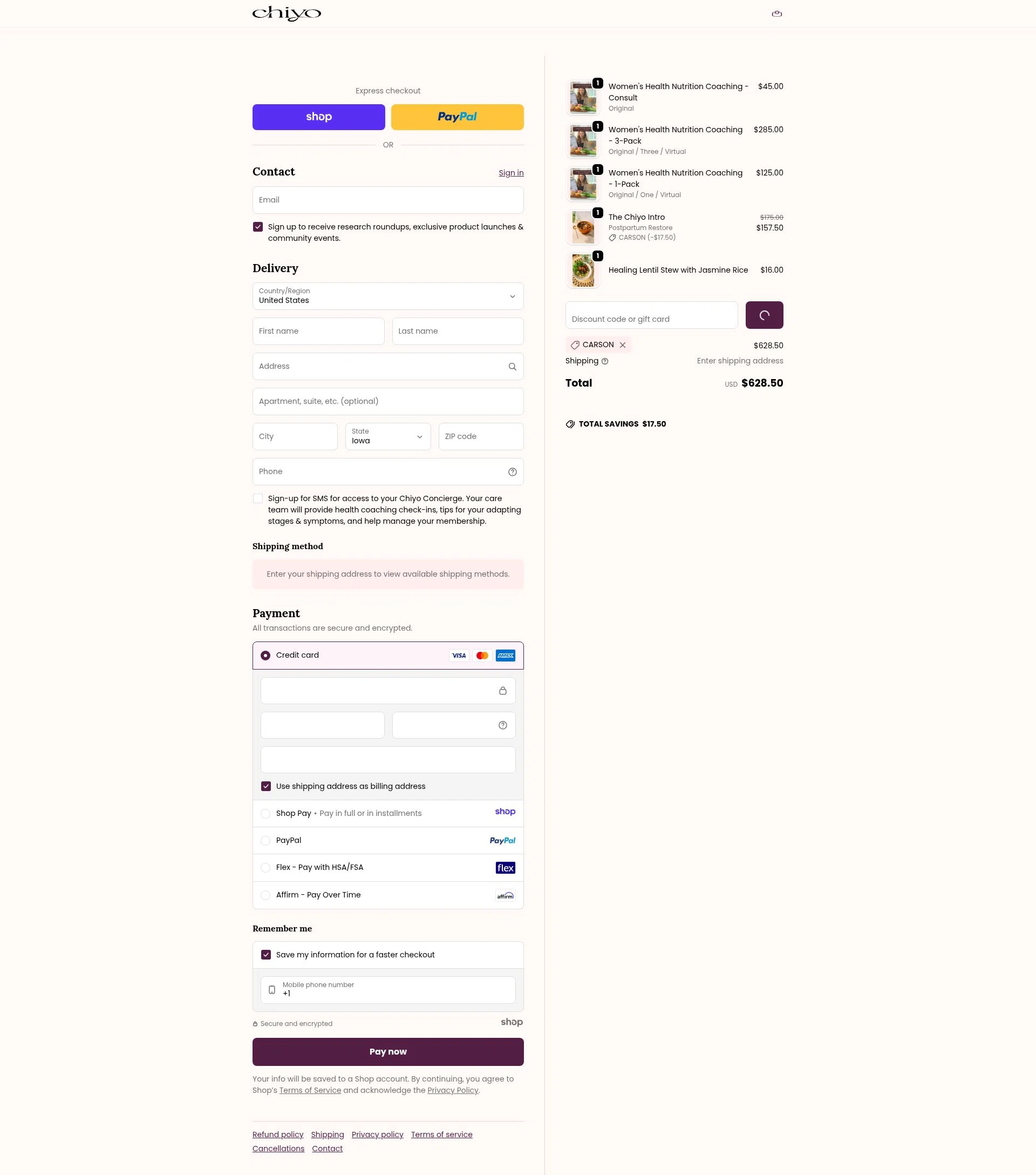 Chiyo checkout page showing Chiyo discount code box | Screenshot taken by SimplyCodes community member on Jan 8, 2026
