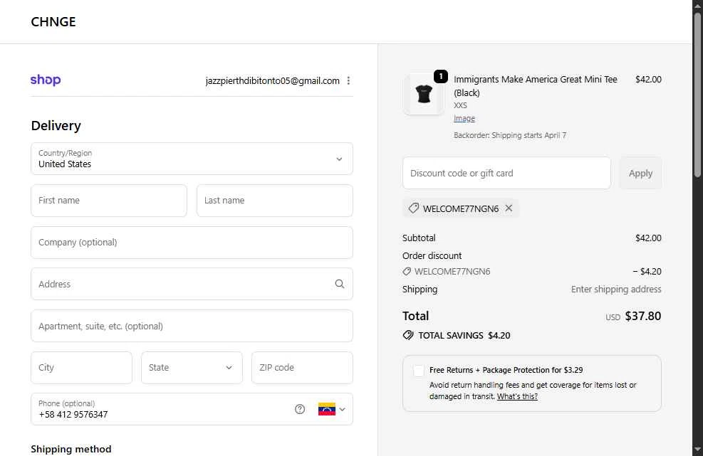 CHNGE checkout page showing CHNGE discount code box | Screenshot taken by SimplyCodes community member on Feb 12, 2026