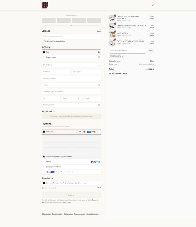 Chocolat-e checkout page showing Chocolat-e promo code box | Screenshot taken by SimplyCodes community member on Mar 31, 2025
