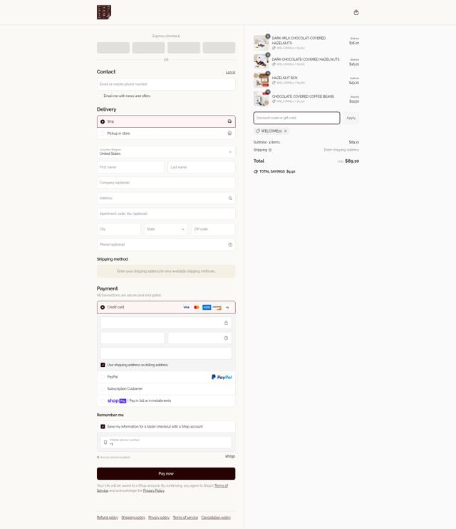Chocolat-e checkout page showing Chocolat-e promo code box | Screenshot taken by SimplyCodes community member on Apr 9, 2025