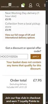 CHOCO102026 coupon verification screenshot
