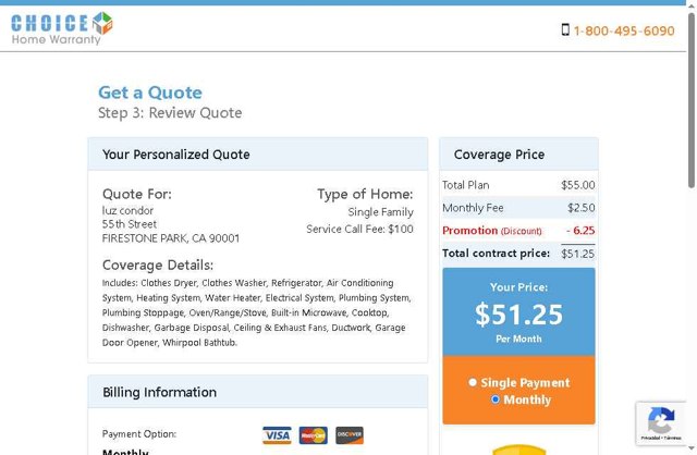 Choice Home Warranty checkout page showing Choice Home Warranty promo code box | Screenshot taken by SimplyCodes community member on Jun 12, 2025