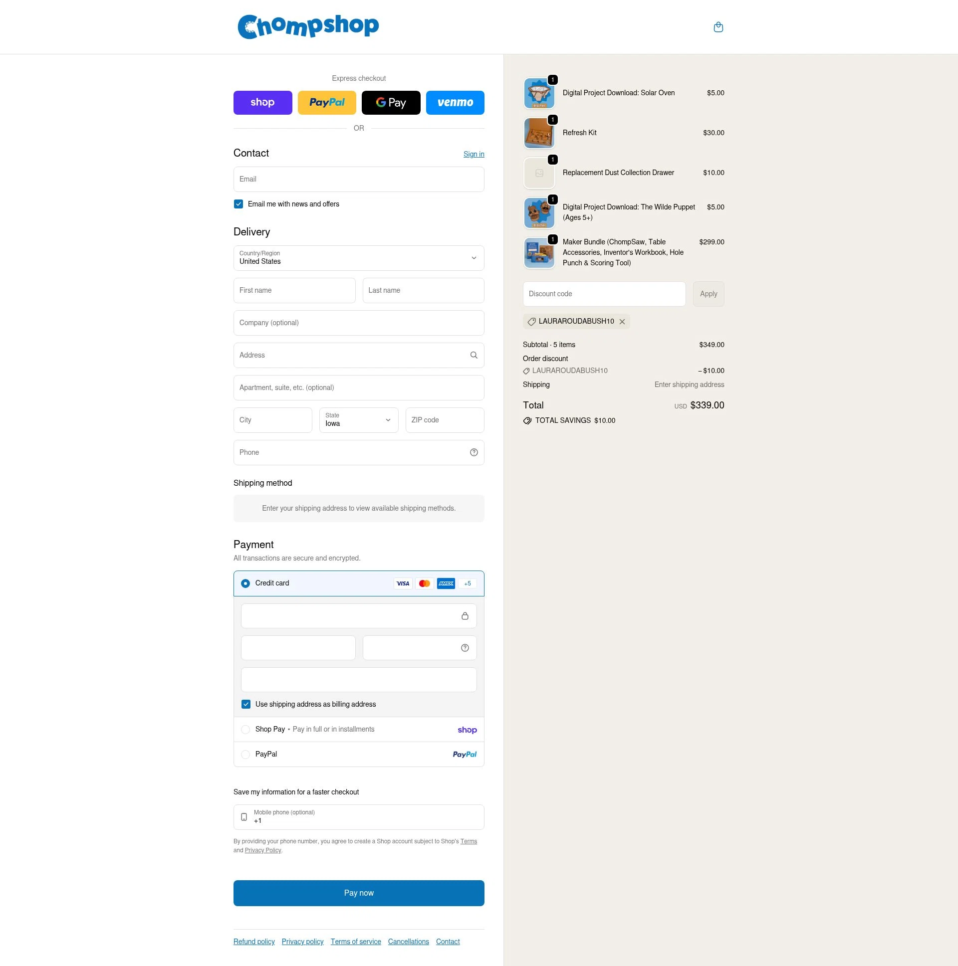 ChompShop checkout page showing ChompShop discount code box | Screenshot taken by SimplyCodes community member on Feb 4, 2026