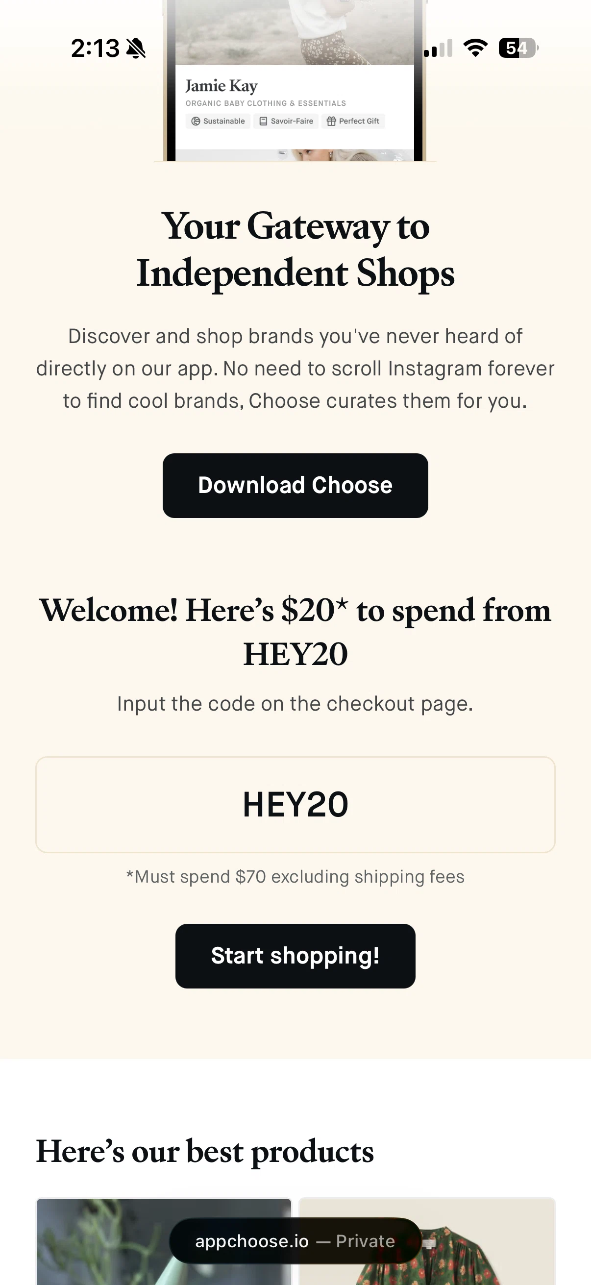 Choose promo code screenshot showing code HEY20 applied at Choose checkout page. Uploaded by SimplyCodes community member kamasu on Feb 6, 2026