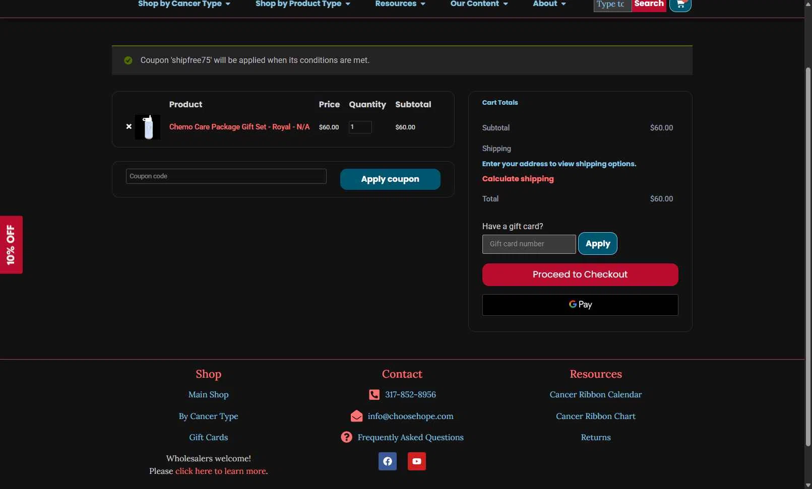 Choose Hope checkout page showing Choose Hope promo code box | Screenshot taken by SimplyCodes community member on Dec 6, 2025