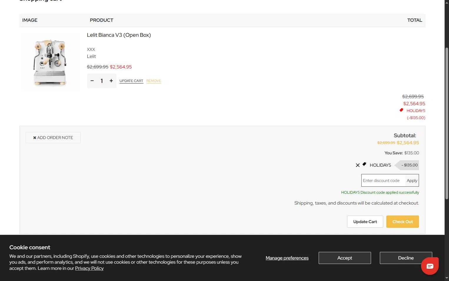Chris' Coffee checkout page showing Chris' Coffee discount code box | Screenshot taken by SimplyCodes community member on Dec 22, 2025