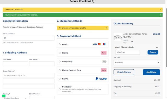 Christies Direct checkout page showing Christies Direct discount code box | Screenshot taken by SimplyCodes community member on Aug 18, 2025