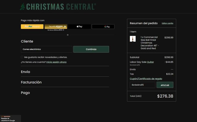 Christmas Central checkout page showing Christmas Central coupon code box | Screenshot taken by SimplyCodes community member on Aug 29, 2025