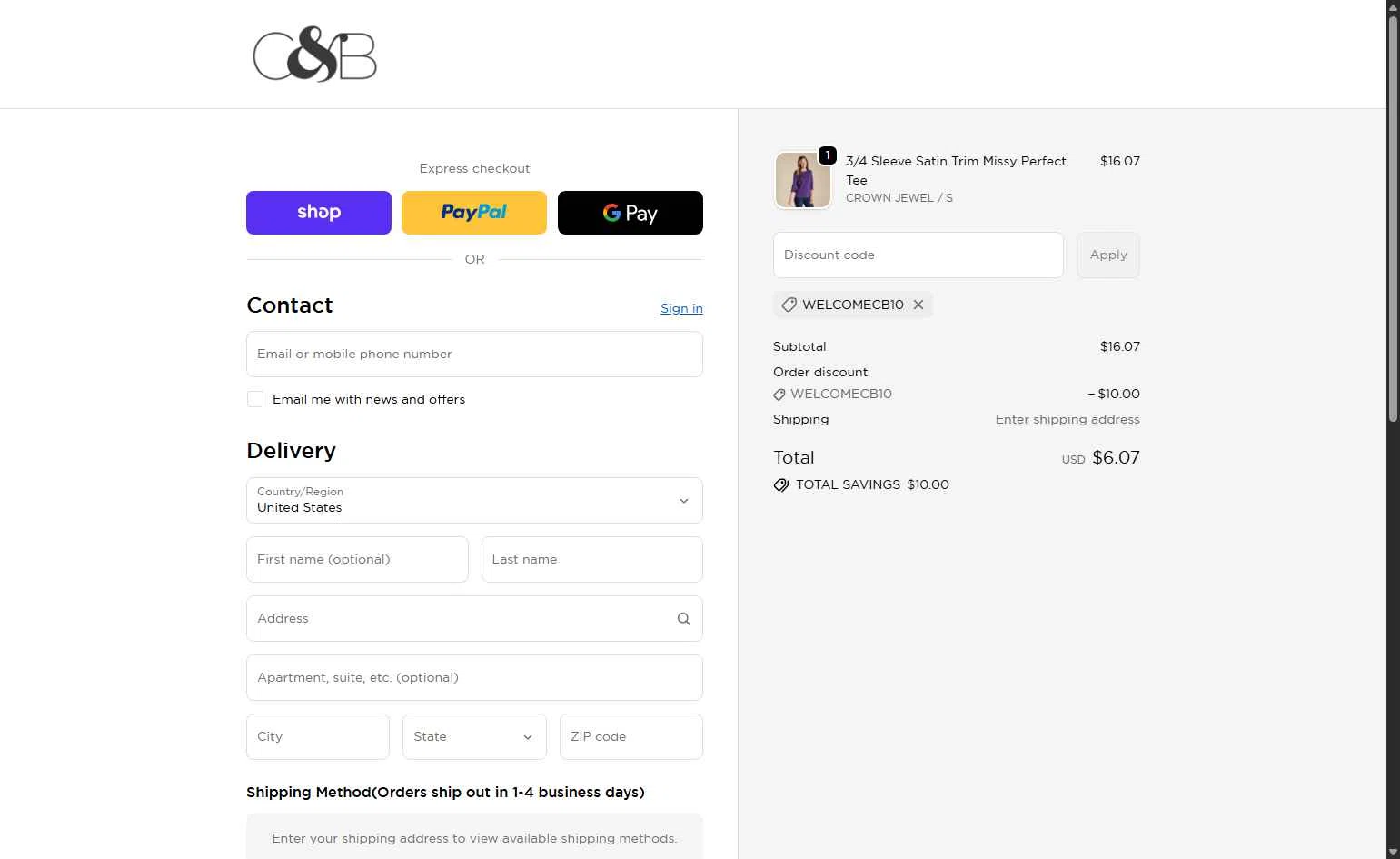 Christopher & Banks checkout page showing Christopher & Banks promo code box | Screenshot taken by SimplyCodes community member on Jan 2, 2026