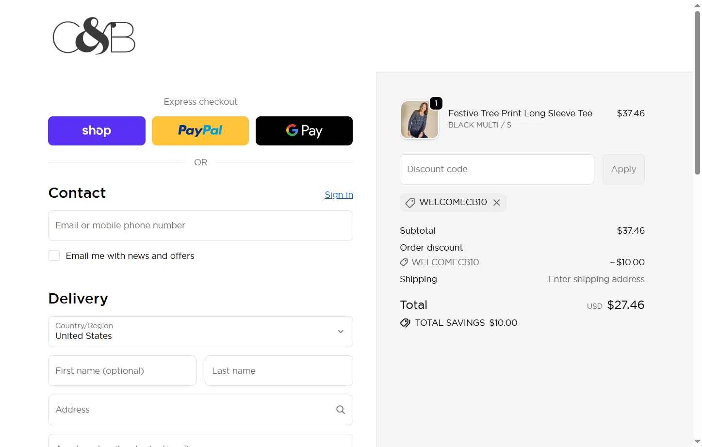 Christopher & Banks checkout page showing Christopher & Banks promo code box | Screenshot taken by SimplyCodes community member on Nov 11, 2025