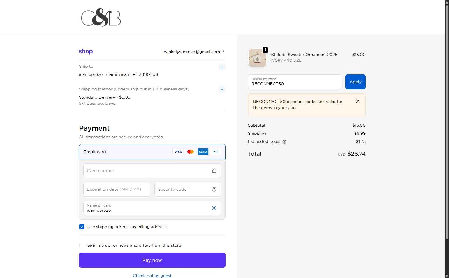 Christopher & Banks checkout page showing Christopher & Banks promo code box | Screenshot taken by SimplyCodes community member on Oct 31, 2025