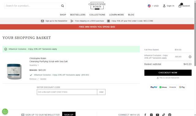 Christophe Robin checkout page showing Christophe Robin coupon code box | Screenshot taken by SimplyCodes community member on Sep 11, 2025