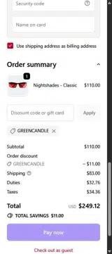 GREENCANDLE coupon verification screenshot