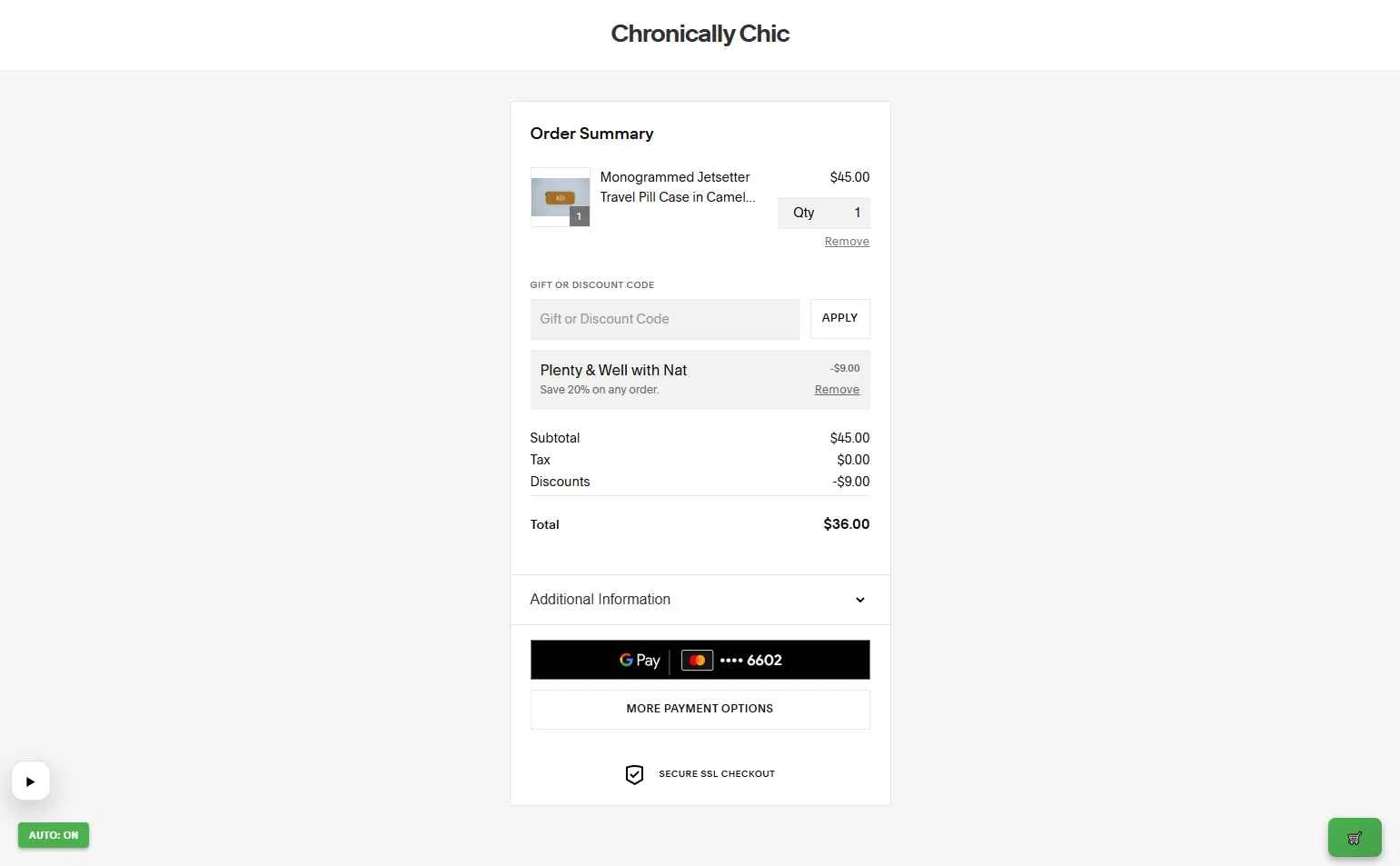 Chronically Chic checkout page showing Chronically Chic promo code box | Screenshot taken by SimplyCodes community member on Jan 5, 2026