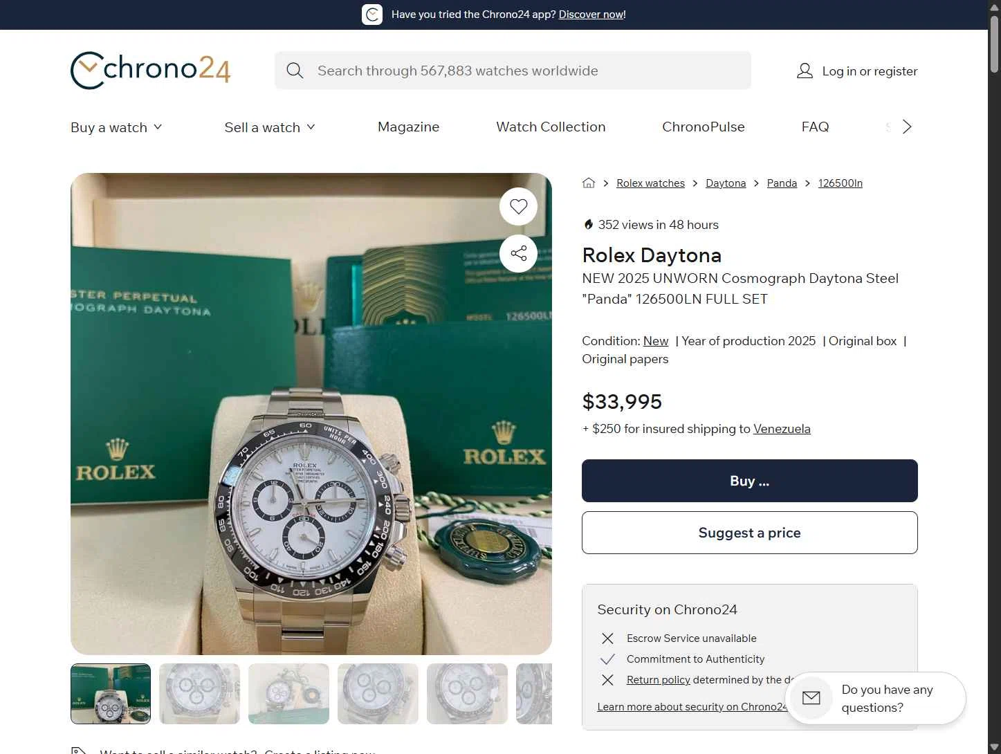 Chrono24 checkout page showing Chrono24 promo code box | Screenshot taken by SimplyCodes community member on Apr 27, 2025