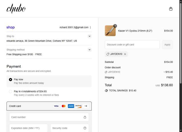 Chubo checkout page showing Chubo discount code box | Screenshot taken by SimplyCodes community member on Sep 4, 2025