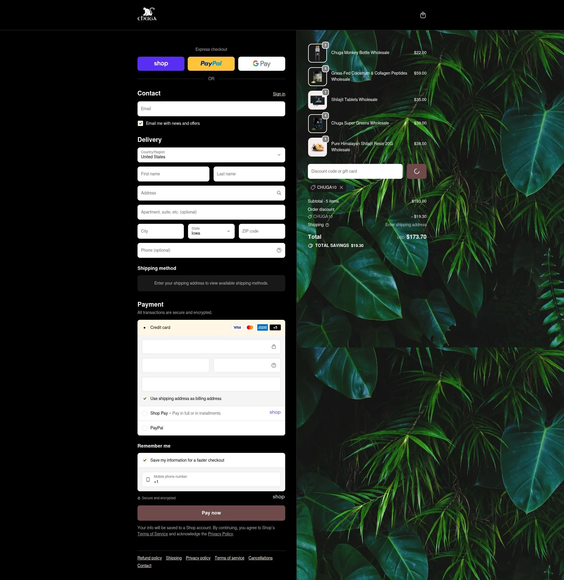 Chuga Shilajit checkout page showing Chuga Shilajit discount code box | Screenshot taken by SimplyCodes community member on Jan 8, 2026