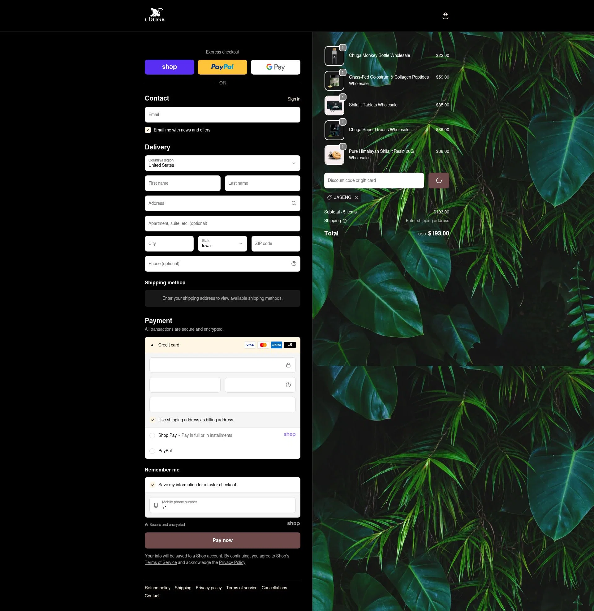 Chuga Shilajit checkout page showing Chuga Shilajit discount code box | Screenshot taken by SimplyCodes community member on Jan 8, 2026