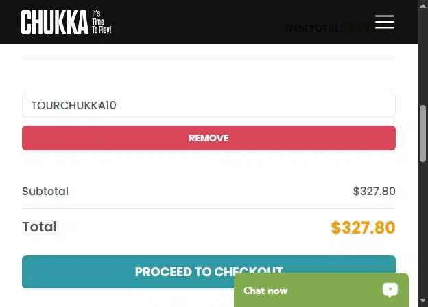 Chukka Adventure Tours checkout page showing Chukka Adventure Tours promo code box | Screenshot taken by SimplyCodes community member on Aug 3, 2025