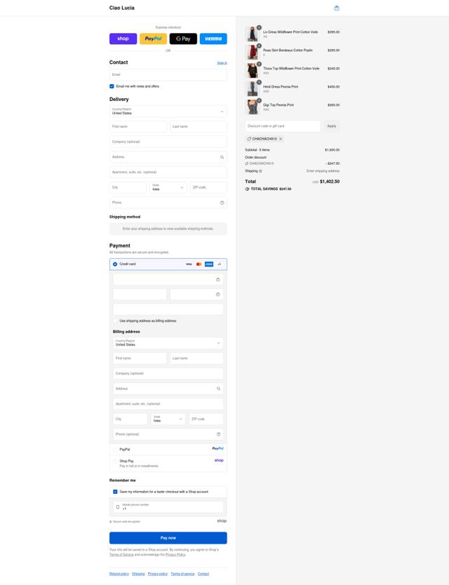 Ciao Lucia checkout page showing Ciao Lucia discount code box | Screenshot taken by SimplyCodes community member on Sep 14, 2025